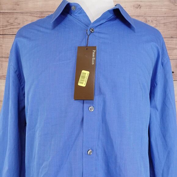 New! Perry Ellis Dress Shirt Mens 2XL Blue Solid Long Sleeve Point Collar NWT - Picture 1 of 10